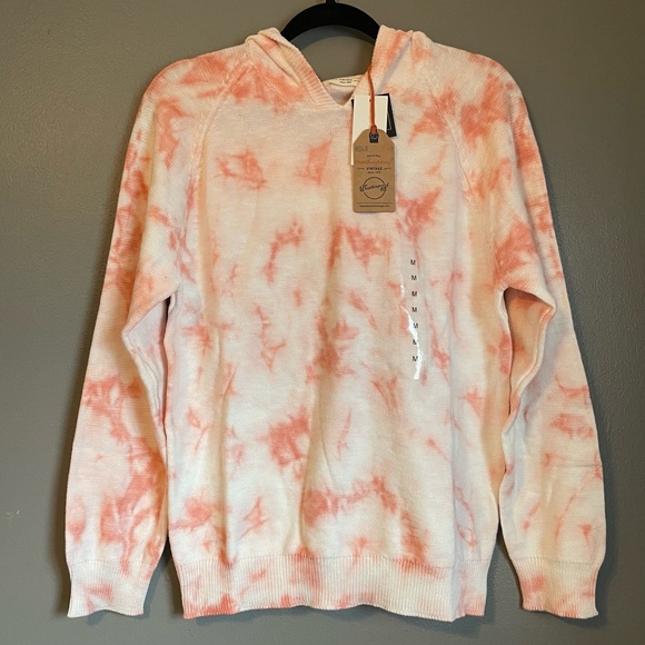 Weatherproof Tops - NWT Weatherproof Vintage Sz Med Women’s Coral Tie Dye Knit Hoodie Top Ret $79!